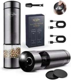 Sangcon 2 In 1 Electric Salt And Pepper Grinder Set, Battery Powered Salt And Pepper Mill, Automatic One-Handed Operation Refillable Grinder With Light, Adjustable Ceramic Grinders, Metallic Gunmetal 17 Sangcon 2 In 1 Electric Salt And Pepper Grinder Set, Battery Powered Salt And Pepper Mill, Automatic One-Handed Operation Refillable Grinder With Light, Adjustable Ceramic Grinders, Metallic Gunmetal -Peugeot Shop 41Xe5uRnkiL. AC