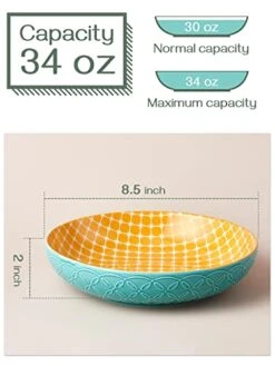 Vibrant Pasta Bowls, 8.5'' Large Salad Bowls, 34 Oz Porcelain Pasta Serving Bowl Set Of 4, Bowls For Pasta, Salad, Soup, Oatmeal, Ideal Mother's Day Gift, Home Decor 7 Vibrant Pasta Bowls, 8.5'' Large Salad Bowls, 34 Oz Porcelain Pasta Serving Bowl Set Of 4, Bowls For Pasta, Salad, Soup, Oatmeal, Ideal Mother's Day Gift, Home Decor -Peugeot Shop 41Xf0tw4AlL