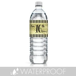Black And Gold 16th Birthday Water Bottle Labels - Shiny Foil - 24 Stickers -Peugeot Shop 41XfSUqetwL