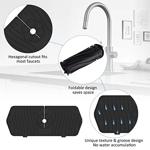Upgrade Silicone Faucet Handle Drip Catcher Tray, Migdalo Sink Splash Guard, Silicone Faucet Mat Pad For Kitchen Bathroom Faucet, Faucet Drip Catcher (Black) 5 Upgrade Silicone Faucet Handle Drip Catcher Tray, Migdalo Sink Splash Guard, Silicone Faucet Mat Pad For Kitchen Bathroom Faucet, Faucet Drip Catcher (Black) - Image 5