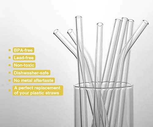 8"x8mm Long Reusable Glass Straws, Clear Drinking Straws For Smoothie, Milkshakes, Tea, Juice-12 Pack Including 6 Straight And 6 Bent With 2 Cleaning Brush, Perfect For Hot Or Cold Drinks 3 8"x8mm Long Reusable Glass Straws, Clear Drinking Straws For Smoothie, Milkshakes, Tea, Juice-12 Pack Including 6 Straight And 6 Bent With 2 Cleaning Brush, Perfect For Hot Or Cold Drinks - Image 3