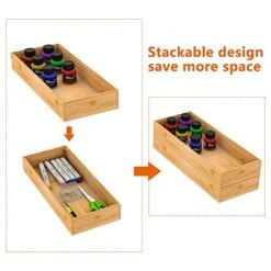 Bamboo Drawer Organizer Storage Box Kitchen - Wood Stackable Tray Utensil Organizer For Office Drawers, Cabinets, Shelves, Pantry, Or Bathroom Counter, Drawer Dividers For Silverware Set Of 2, 15x6x2.5 Inch 16 Bamboo Drawer Organizer Storage Box Kitchen - Wood Stackable Tray Utensil Organizer For Office Drawers, Cabinets, Shelves, Pantry, Or Bathroom Counter, Drawer Dividers For Silverware Set Of 2, 15x6x2.5 Inch -Peugeot Shop 41XyusKMZwL