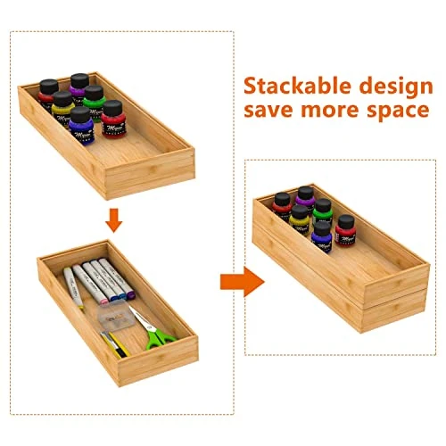 Bamboo Drawer Organizer Storage Box Kitchen - Wood Stackable Tray Utensil Organizer For Office Drawers, Cabinets, Shelves, Pantry, Or Bathroom Counter, Drawer Dividers For Silverware Set Of 2, 15x6x2.5 Inch 6 Bamboo Drawer Organizer Storage Box Kitchen - Wood Stackable Tray Utensil Organizer For Office Drawers, Cabinets, Shelves, Pantry, Or Bathroom Counter, Drawer Dividers For Silverware Set Of 2, 15x6x2.5 Inch - Image 6