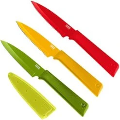 COLORI+ Non-Stick Straight And Serrated Paring Knives With Safety Sheaths, Set Of 3, Red, Yellow And Green -Peugeot Shop 41Y7L2f nWS. AC