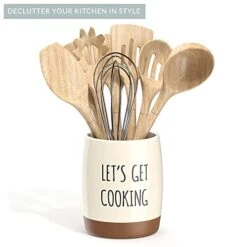 Ceramic Farmhouse Kitchen Utensil Holder For Countertop, Decorative Kitchen Utensil Holder, Large Kitchen Utensil Holder For Kitchen Counter, Utensil Crock Spatula Holder, 6.5" Cream 7 Ceramic Farmhouse Kitchen Utensil Holder For Countertop, Decorative Kitchen Utensil Holder, Large Kitchen Utensil Holder For Kitchen Counter, Utensil Crock Spatula Holder, 6.5" Cream -Peugeot Shop 41YCITicM5L