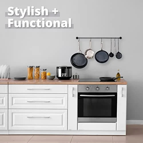 Greenco Pot And Pan Wall Mounted Rail Hanger Racks| Cookware Set And Storage Organization| 15-Hook Hanging Rack | Black Pots And Pans Organizer | Great For Kitchen Shelf 2 Greenco Pot And Pan Wall Mounted Rail Hanger Racks| Cookware Set And Storage Organization| 15-Hook Hanging Rack | Black Pots And Pans Organizer | Great For Kitchen Shelf - Image 2