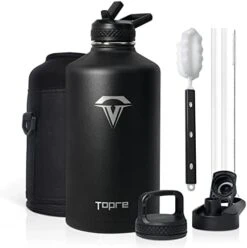 64 Oz Insulated Water Bottle, Half Gallon Vacuum Stainless Steel Sports Water Jug With 3 Lids & Brush, BPA-free Reusable Double Walled Thermos Mug Gym Keg For Sports Outdoor Camping, Black 21 64 Oz Insulated Water Bottle, Half Gallon Vacuum Stainless Steel Sports Water Jug With 3 Lids & Brush, BPA-free Reusable Double Walled Thermos Mug Gym Keg For Sports Outdoor Camping, Black -Peugeot Shop 41YH3UfAFRL. AC
