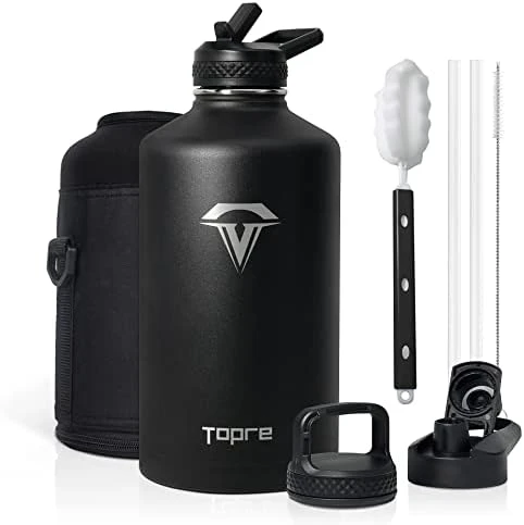 64 Oz Insulated Water Bottle, Half Gallon Vacuum Stainless Steel Sports Water Jug With 3 Lids & Brush, BPA-free Reusable Double Walled Thermos Mug Gym Keg For Sports Outdoor Camping, Black 8 64 Oz Insulated Water Bottle, Half Gallon Vacuum Stainless Steel Sports Water Jug With 3 Lids & Brush, BPA-free Reusable Double Walled Thermos Mug Gym Keg For Sports Outdoor Camping, Black - Image 8