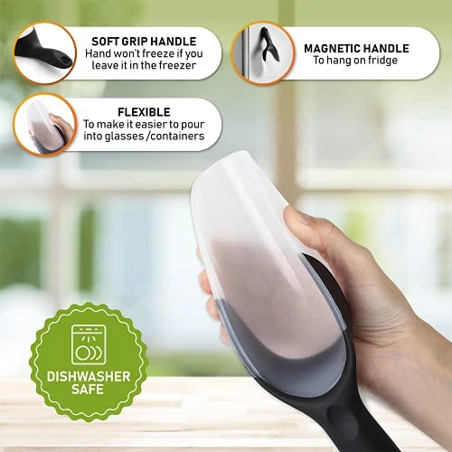 Magnetic Ice Scoop, Contoured Translucent Flexi-Plastic With Soft Grip Handle For Ice, Flour, Rice, Popcorn, Pet Food, Black 3 Magnetic Ice Scoop, Contoured Translucent Flexi-Plastic With Soft Grip Handle For Ice, Flour, Rice, Popcorn, Pet Food, Black - Image 3
