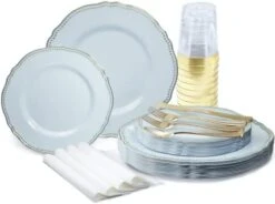 " OCCASIONS " 120 Plates Pack,(60 Guests) Heavyweight Premium Wedding Party Disposable Plastic Plates Set -60 X 10.25'' Dinner + 60 X 7.5'' Salad/Dessert (Rochelle Seafoam/Mint And Gold)) -Peugeot Shop 41YM9N ijL. AC