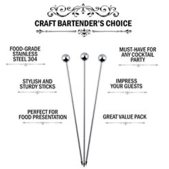 Cocktail Picks Stainless Steel Toothpicks - (12 Pack / 4 Inch) Martini Picks Reusable Fancy Metal Drink Skewers Garnish Sticks For Martini Olives Appetizers Bloody Mary Brandied