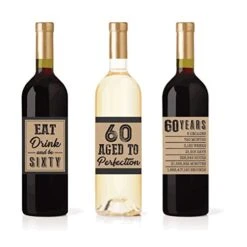 6 60th Birthday Wine Or Beer Bottle Labels Stickers Present, 1961 Bday Milestone Gifts For Him Man, Cheers To 60 Years, Vintage Sixty Funny Gag Unique Party Decorations Supplies For Men Husband Male -Peugeot Shop 41YVSpI14QL