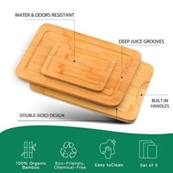 Omhoma Bamboo Cutting Board (3 Piece Set) Wood Cutting Board Kitchen Chopping Board With Juice Groove And Serving Tray For Meat Vegetables Fruits Cheese -Peugeot Shop 41YYR6dKjCL