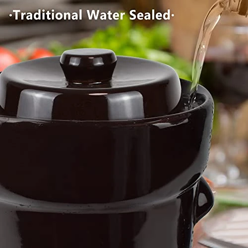 Fermentation Crock Sauerkraut Jar Stoneware Pot Ceramic For Kimchi, Vegetables,Kombucha,Glazed Fermenter Pot With Stone Weights,Lid Sauerkraut Crock For Fermenting-Brown,3.0 Gallon 3 Fermentation Crock Sauerkraut Jar Stoneware Pot Ceramic For Kimchi, Vegetables,Kombucha,Glazed Fermenter Pot With Stone Weights,Lid Sauerkraut Crock For Fermenting-Brown,3.0 Gallon - Image 3