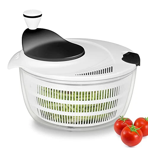 Ourokhome Salad Spinner Lettuce Dryer, Rotary Veggie Washer With Compact Bowl And Colander, Easy To Clean, Wash, Dry Vegetables, Fruits, Lettuce, Greens, Lockable Lid, 4L, White 1 Ourokhome Salad Spinner Lettuce Dryer, Rotary Veggie Washer With Compact Bowl And Colander, Easy To Clean, Wash, Dry Vegetables, Fruits, Lettuce, Greens, Lockable Lid, 4L, White
