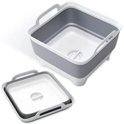 9L Collapsible Dish Tub Portable Sink, Folding Laundry Tub, Washing Basin With Draining Plug, Camping Dish Tub, Portable Wash Dish Basin. (Gray) -Peugeot Shop 41YiAxO1jL
