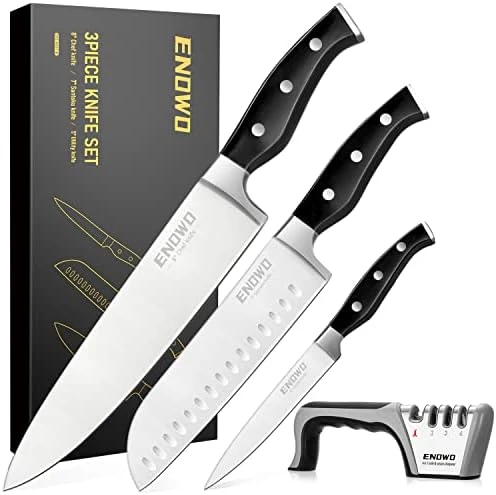 Chef Knife Ultra Sharp Kitchen Knife Set 3 PCS,Premium German Stainless Steel Knife With Finger Guard Clad Dimple,Ergonomic Handle And Gift Box 8 Chef Knife Ultra Sharp Kitchen Knife Set 3 PCS,Premium German Stainless Steel Knife With Finger Guard Clad Dimple,Ergonomic Handle And Gift Box - Image 8