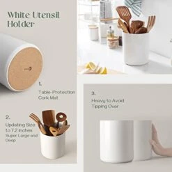 White Utensil Holder, Large Utensil Holder For Kitchen Counter (H7.2” X W6.2”), Ceramic Cooking Utensil Crock For Kitchen Decor, Anti-Scratches And Stable, Handmade DIY Gifts For Moms 13 White Utensil Holder, Large Utensil Holder For Kitchen Counter (H7.2” X W6.2”), Ceramic Cooking Utensil Crock For Kitchen Decor, Anti-Scratches And Stable, Handmade DIY Gifts For Moms -Peugeot Shop 41Z1F57FLQL