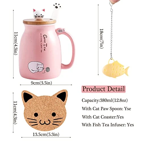 Cat Mug Cute Ceramic Coffee Mugs With Lovely Kitty Lid Cat Paw Spoon Kawaii Coaster Novelty Tea Cup Pink Mug For Women Christmas Mug Mothers Day Gifts Birthday Gifts 380ML 4 Cat Mug Cute Ceramic Coffee Mugs With Lovely Kitty Lid Cat Paw Spoon Kawaii Coaster Novelty Tea Cup Pink Mug For Women Christmas Mug Mothers Day Gifts Birthday Gifts 380ML - Image 4