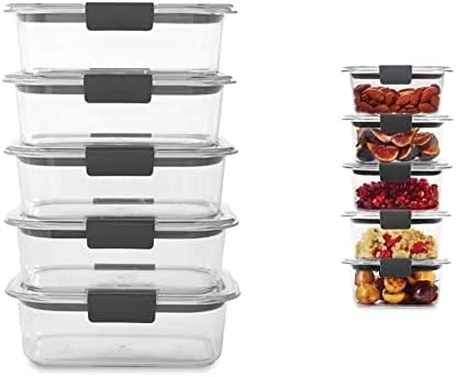 Rubbermaid Brilliance Food Storage Container, BPA Free Plastic, Medium, 3.2 Cup, 5 Pack, Clear & Brilliance Food Storage Container, Large, 9.6 Cup, Clear 1991158 6 Rubbermaid Brilliance Food Storage Container, BPA Free Plastic, Medium, 3.2 Cup, 5 Pack, Clear & Brilliance Food Storage Container, Large, 9.6 Cup, Clear 1991158 - Image 6
