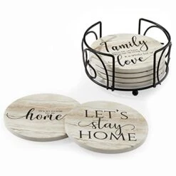 Coasters For Drinks, Set Of 6 Absorbent Drink Coasters With Holder, Rustic Ceramic Drink Coasters With Cork Backing For Table Protection, Housewarming Gifts, Farmhouse Décor