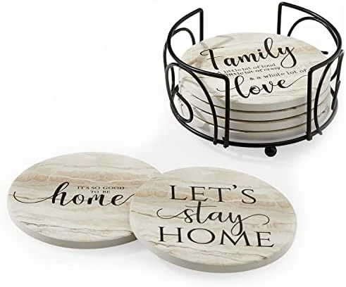 Coasters For Drinks, Set Of 6 Absorbent Drink Coasters With Holder, Rustic Ceramic Drink Coasters With Cork Backing For Table Protection, Housewarming Gifts, Farmhouse Décor 8 Coasters For Drinks, Set Of 6 Absorbent Drink Coasters With Holder, Rustic Ceramic Drink Coasters With Cork Backing For Table Protection, Housewarming Gifts, Farmhouse Décor - Image 8