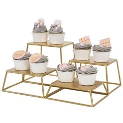 Modern Brass Tone Metal Nesting Buffet Table Food Or Retail Display Risers, Set Of 4 -Peugeot Shop 41ZRueQR4FL