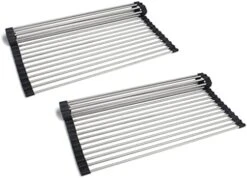 Oll Up Dish Rack- Over The Sink Mat For Drying Dishes - Silicone Wrapped Stainless Steel Rods (15" X 17.5") - Versatile Roll Up Trivet & Dish Drying Rack For Kitchen -Peugeot Shop 41ZeGTtBIL. AC