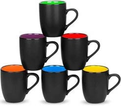 6 Pack Large Coffee Mug Set 16 Ounces, Matte Black Porcelain Mug Large-sized Ceramic Restaurant Drinking Cups For Coffee, Tea, Juice, Cocoa -Peugeot Shop 41ZeP5LI8L. AC