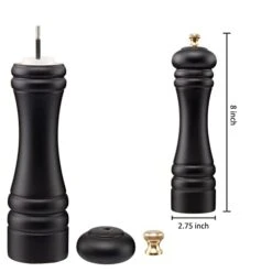 Black Pepper Mill Or Salt Grinder Refillable, Adjustable Coarseness Wooden Salt Grinder With Ceramic Grinding Mechanism For Home, Kitchen, Barbecue, Party-8 Inch (Black+ Gold) -Peugeot Shop 41ZnAn0LbYL