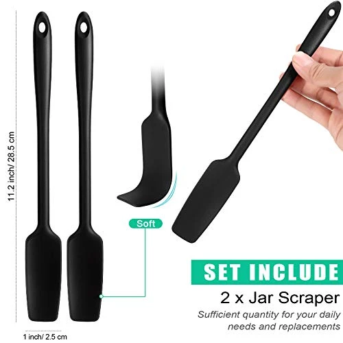 Long Handle Silicone Jar Spatula Kitchen Scraper Spatula Non-Stick Rubber Scraper Silicone Scraper For Jars, Smoothies, Blenders Cooking Baking Stirring Mixing (Black,2 Pieces) 2 Long Handle Silicone Jar Spatula Kitchen Scraper Spatula Non-Stick Rubber Scraper Silicone Scraper For Jars, Smoothies, Blenders Cooking Baking Stirring Mixing (Black,2 Pieces) - Image 2