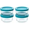 Classic Glass Food Storage Containers With Lids, Teal, 1 Cup (Set Of 4)