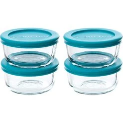 Classic Glass Food Storage Containers With Lids, Teal, 1 Cup (Set Of 4)