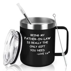 Being My Father-in-Law Stainless Steel Coffee Mug, Father's Day, Birthday, Christmas Gift For Father In Law, Dad, Father, Step Dad, Daddy, Insulated Coffee Mug With Lid And Handle, Black