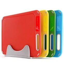 Plastic Cutting Board, Set Of 4 With Storage Stand, Color Box Packed, BPA-Free, Preventing Cross-contamination Of Different Food Types, Dishwasher Safe