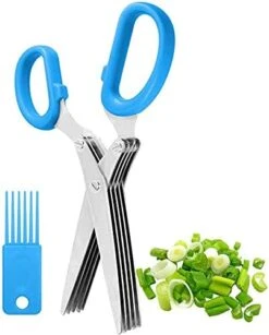 Kitchen Scissors Heavy Duty Herb Scissors 5 Blades Stainless Steel Cutting Shears Multipurpose Safe Chopping Scissors Whit Cleaning Comb (Blue+Green) -Peugeot Shop 41a2Ki71WL. AC