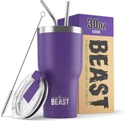 Beast 30 Oz Tumbler Stainless Steel Vacuum Insulated Coffee Ice Cup Double Wall Travel Flask (Purple)