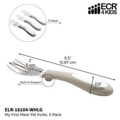 ECR4Kids-ELR-18104 My First Meal Pal Toddler Forks, BPA-Free And Dishwasher Safe Utensils For Babies And Kids, Children's Flatware For Self-Feeding, White/Light Grey (3-Pack)