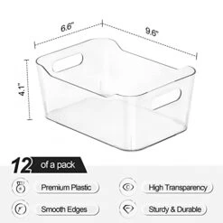 [ 12 Pack ] Multi-Use Clear Bins For Organizing - Fridge, Refrigerator Organizer Bins - Pantry Organization And Storage - Plastic Containers For Home, Kitchen, Freezer, SOHO Collection, Canbinet, RV -Peugeot Shop 41aAEXsMFML