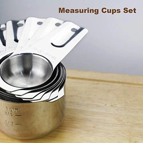 Ueasuring Cups And Spoons Set Of 13, Heavy Duty 18/8 Stainless Steel Ergonomic Handle Measuring Spoons & Cups With Ring Connector 1 Ueasuring Cups And Spoons Set Of 13, Heavy Duty 18/8 Stainless Steel Ergonomic Handle Measuring Spoons & Cups With Ring Connector