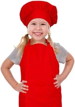 CRJHNS Kids Apron And Chef Hat Set, Adjustable Cotton Child Aprons With Large Pocket White Girls Boys Kitchen Bib Aprons For Cooking Baking Painting -Peugeot Shop 41aUhjB8CgL. AC 1
