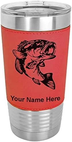 20oz Vacuum Insulated Tumbler Mug, Bass Fish, Personalized Engraving Included (Faux Leather, Gray) 13 20oz Vacuum Insulated Tumbler Mug, Bass Fish, Personalized Engraving Included (Faux Leather, Gray) - Image 13