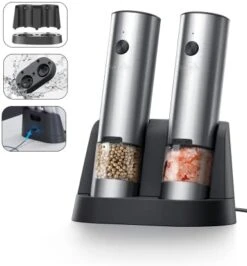 Sangcon 2 In 1 Electric Salt And Pepper Grinder Set, Battery Powered Salt And Pepper Mill, Automatic One-Handed Operation Refillable Grinder With Light, Adjustable Ceramic Grinders, Metallic Gunmetal 21 Sangcon 2 In 1 Electric Salt And Pepper Grinder Set, Battery Powered Salt And Pepper Mill, Automatic One-Handed Operation Refillable Grinder With Light, Adjustable Ceramic Grinders, Metallic Gunmetal -Peugeot Shop 41aZefUlUML. AC