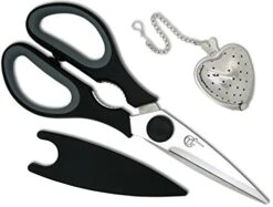 Kitchen Scissors With Magnetic Holder & Tea Infuser - Ultra Sharp Strong Durable - 100% Rust Proof - Soft Grip