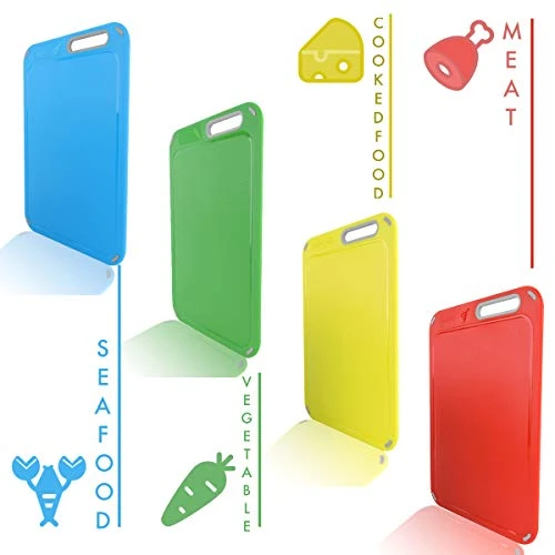 Plastic Cutting Board, Set Of 4 With Storage Stand, Color Box Packed, BPA-Free, Preventing Cross-contamination Of Different Food Types, Dishwasher Safe 2 Plastic Cutting Board, Set Of 4 With Storage Stand, Color Box Packed, BPA-Free, Preventing Cross-contamination Of Different Food Types, Dishwasher Safe - Image 2