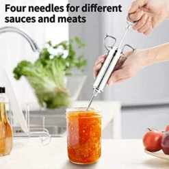 Meat Injector Syringe 2-oz Marinade Flavor Barrel 304 Stainless Steel With 3 Marinade Needles For BBQ Grill Smoker, Turkey, Fish, Brisket, Paper Silicone Brush And Instruction Included By Kendane -Peugeot Shop 41akudPoBZL