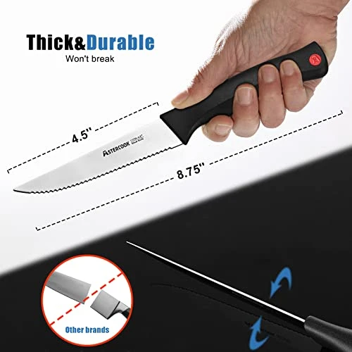 Steak Knife, Steak Knives Set Of 6 With Sheath, Astercook Dishwasher Safe High Carbon Stainless Steel Steak Knife With Cover, Black 4 Steak Knife, Steak Knives Set Of 6 With Sheath, Astercook Dishwasher Safe High Carbon Stainless Steel Steak Knife With Cover, Black - Image 4
