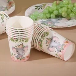 Elephant Baby Shower Party Supplies Baby Girl Plates And Napkins Pink Floral Tableware For Girls Princess Baby Shower Bridal Shower Flower Jungle Animal Theme Party -Peugeot Shop 41atxB4tabL