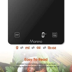 Digital Food Kitchen Scale,Marsno 22lb Food Scale Digital Weight Grams And Oz For Cooking Baking, 1g/0.1oz Precise Graduation, Sleek Tempered Glass Battery Included (Black) -Peugeot Shop 41aw9IrVlyS