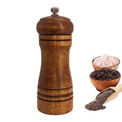 Wooden Pepper Mill, Ceramic Burr Adjustable Coarseness Pepper Grinder, Durable Manual Spice Pepper Mills Easily Refillable And Great Use, 5 Inch Brown